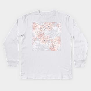 Pink Carnation Outline Pattern Kids Long Sleeve T-Shirt